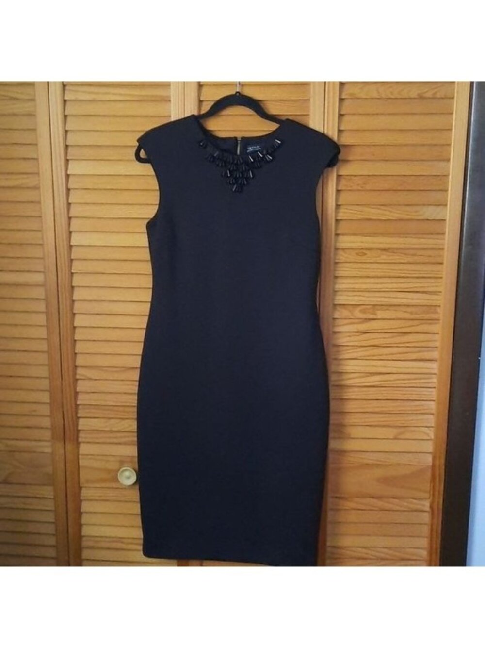 Tahari Black Sleeveless Jeweled Embellished Sheath Dress Size 8